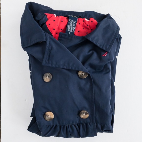 NEW Nautica Jacket Girls‎ 8 Navy Blue Double Breasted Peacoat Hooded Lined - Picture 3 of 7